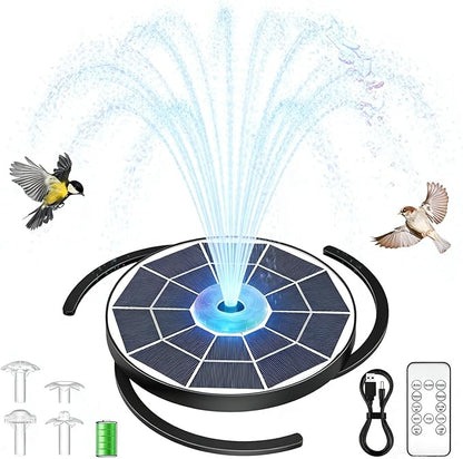 AISITIN 6.5W Solar Glass Panel Fountain, LED Colorful Lights & Remote Control, Rechargeable with Storage, Solar Powered Water Fountain Pump with Integrated Bracket for Bird Bath, Garden, Outdoor, Pond