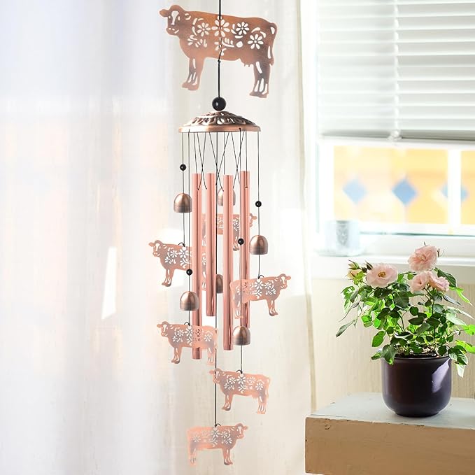 Wealth Attraction Ox Brass Wind Chime - Cow Wind Chimes for Outside,Cow Gifts for Women/Mom/Grandma/Sister Garden Decor,Yard Decor for Christmas, Mother's Day, Thanksgiving Day