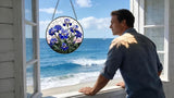 Stained Glass Window Hanging - Blue Iris Painting 6.3 Inches Suncatcher for Garden Home Decor for Women Mon Grandma Friends