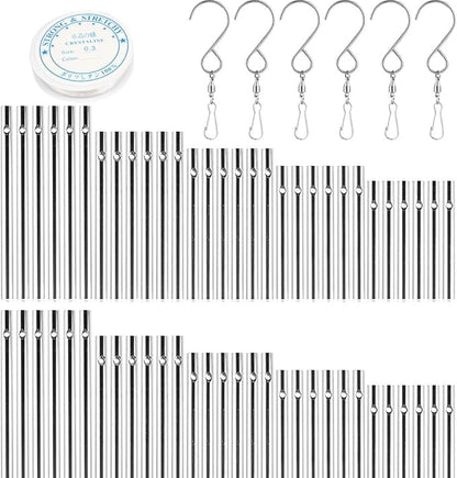 Wind Chime Tubes for Home Garden Outdoor Hanging Decorations,Wind Chime Making Kit,Wind Chime Part, DIY Wind Chimes for Ornament Craft Kit,with 6 Wind Chime Hooks,Wind Chime line 100 Yards