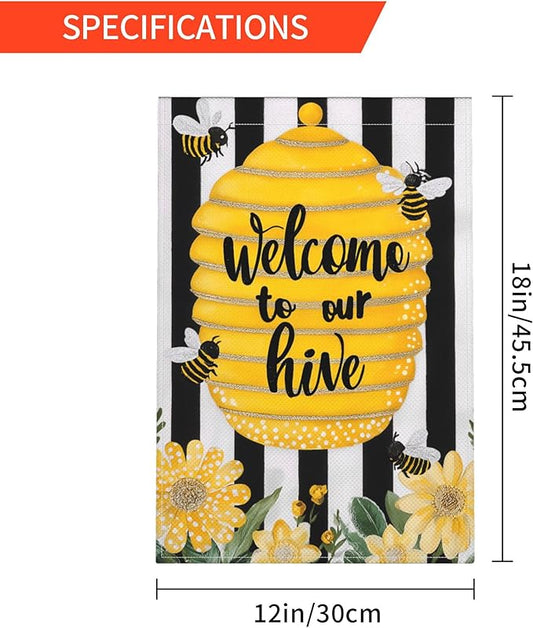 Bee Garden Flag Seasonal Double Sided 12 x 18 Inch Small Yard Flag for Indoor Outdoor Decor Holiday All Seasons