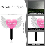 Angel Heart Memorial Grave Stake with Too Beautiful for Earth - Metal Sympathy Grave Marker, Rust-Resistant Outdoor Cemetery Decoration(Heart Angel)