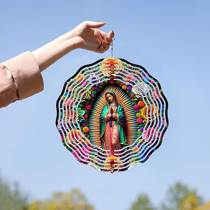 Virgin Mary Wind Spinner, Metal Wind Spinners Outdoor/Indoor,Virgin Mary Hanging Garden Decor for Outside, Stainless Wind Spinners for Yard and Garden 10 inch 3D (25.76X25 CM)