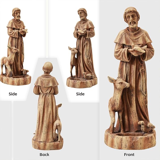 St Francis Garden Statue Outdoor All-Weather, 25" H Religious Saint Francis of Assisi Catholic Statue with Bird Feeder for Patio Yard Home Decor
