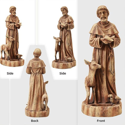 St Francis Garden Statue Outdoor All-Weather, 25" H Religious Saint Francis of Assisi Catholic Statue with Bird Feeder for Patio Yard Home Decor
