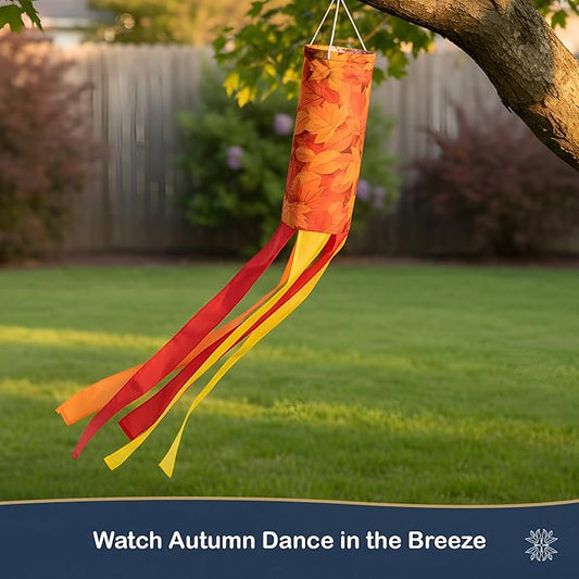 Madrona Brands Fall Leaves Windsock | Durable Outdoor Hanging Wind Decoration | Patio, Porch, Yard | 48 Inch