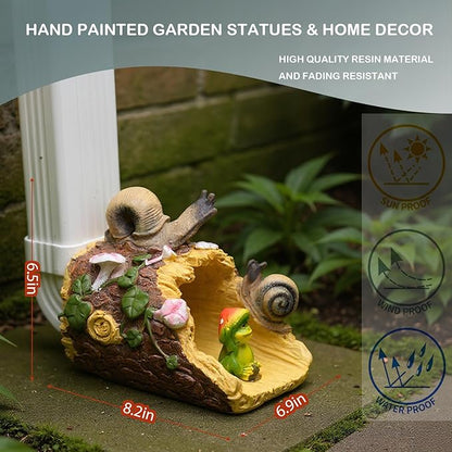 Elenon Snail Decorative Gutter Downspout Extension Statue, Gutter Guardian Rain Downspout Extender, Garden Splash Block Outdoor Sculpture for 3" × 4" Down Spouts Decor