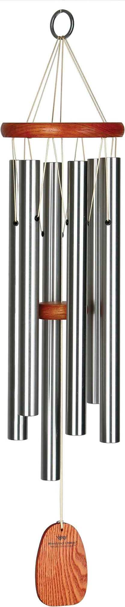 Woodstock Wind Chimes Original Amazing Grace Chime, Memorial Chimes for Outside, Outdoor Decor for Patio, Porch, Garden, Sympathy Chime, Silver, 24"