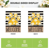 AVOIN colorlife Yellow Paw Print Spring House Flag 28x40 Inch Double Sided Outside, Daisy Floral Welcome Stripes Yard Outdoor Flag
