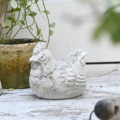 Chicken Figurine Chicken Kitchen Decor Cement Hen Figurine Rustic Hen Garden Statues Figurines Artwork for Outdoor, Backyard, Patio and Home Kitchen Decoration(White)