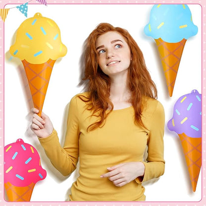 Realspring 12 Pieces 12 Inch Summer Inflatables Outdoor Decorations Ice Cream Inflatable Hanging Ornament Summer Ice Cream Birthday Party Swimming Pool, Beach Decorations for Indoor Outdoor