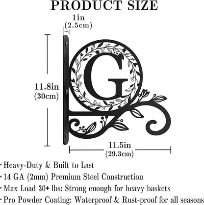 Personalized Initial Metal Plant Hanger Bracket, Decorative Wall Mount Hanging Plant Hook, Monogram Floral Leaf Garden Stake for Hanging Baskets Bird Feeders Lanterns Wind Chime (G)