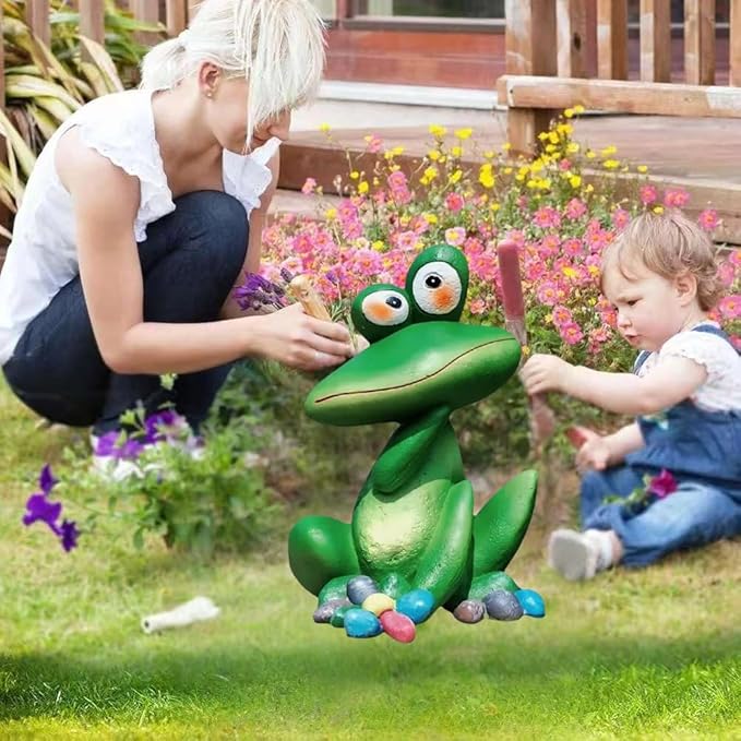 Large Outdoor Sitting Frog Statue - 9" Cute Garden Decor for Yard, Resin Animal Sculpture for Patio & Backyard, Whimsical Fall Frog Garden Decor Gift