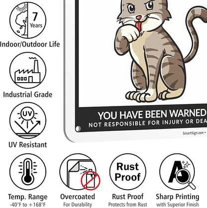 SmartSign Funny Beware Of Cats Warning Sign - 10"x7", 40 mil Laminated Rust-free Aluminum - Metal Signs for Entrances, Outdoors, Patio, Gifts, Cafe - Cats Theme, Made in USA