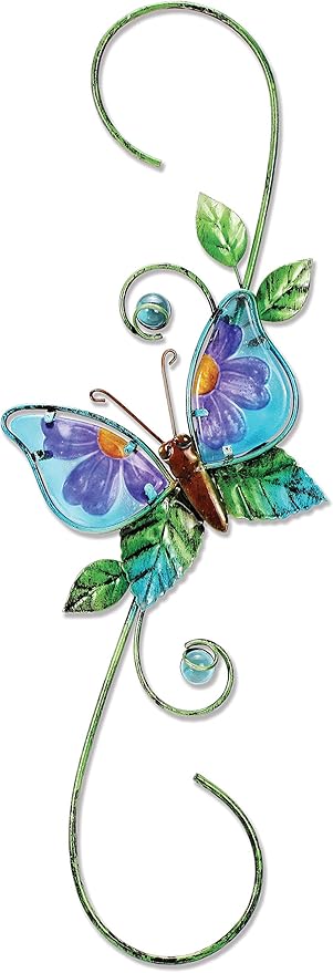 Sunset Vista Designs Metal & Glass Decorative Plant Hook, 18", Butterfly