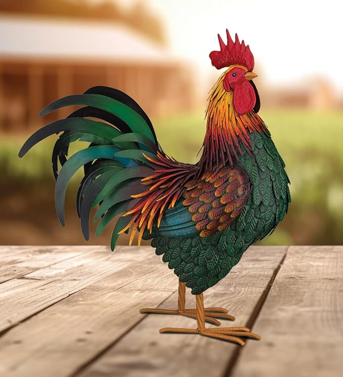 Regal Art & Gift Handcrafted Metal Rooster Statue, Weather-Resistant Farmhouse Yard Art, Garden Sculpture, Detailed Feather Design, Decorative Bird for Home & Garden, Rhode Island Red, 24.5" Height