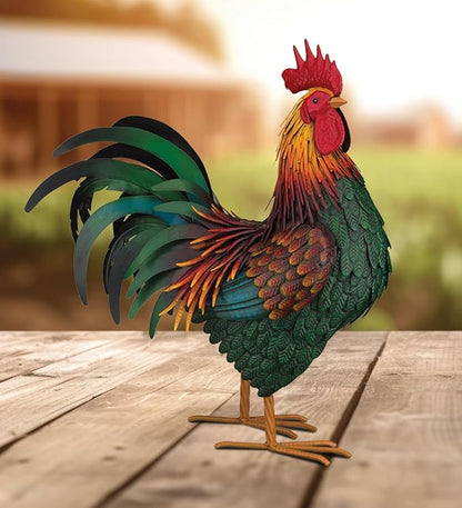 Regal Art & Gift Handcrafted Metal Rooster Statue, Weather-Resistant Farmhouse Yard Art, Garden Sculpture, Detailed Feather Design, Decorative Bird for Home & Garden, Rhode Island Red, 24.5" Height