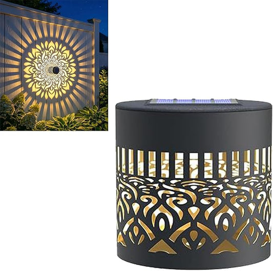 Decorative Solar Mandala Lights Outdoor, Solar Powered Metal Fence Light with Mandala Theme for Garden Post Patio Backyard Deck Step Wall Decor, Waterproof Windproof Durable Landscape (1Pcs Yellow)