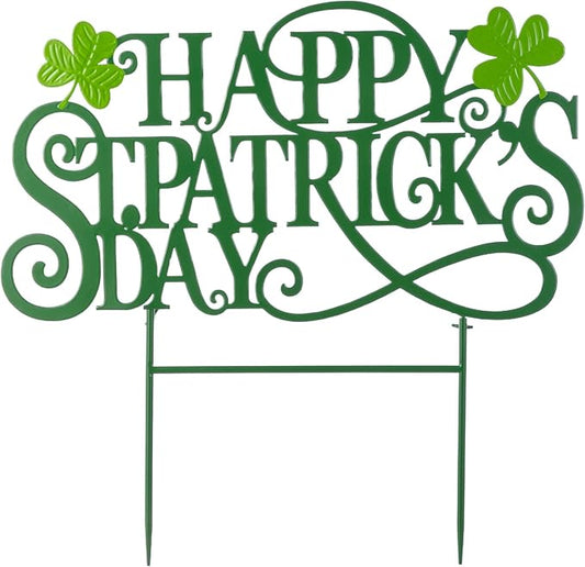 Glitzhome St. Patrick's Day Outdoor Decorations, 23.25"H Metal Happy St. Patrick's Day Yard Signs, Metal St. Patrick's Day Letters Decorative Garden Stake for Home Lawn Porch