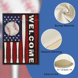 Welcome July 4th Baseball Patriotic Decorative Garden Flag, Red White Bat America USA Independence Day Yard Outside Decorations, Stars American Outdoor Small Home Decor Double Sided 12 x 18