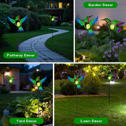 Hummingbird Solar Garden Stakes Lights 2 Pack,Solar Hummingbird Bird Figurine Outdoor Lights for Spring Garden Pathway Lawn Yard Decoration