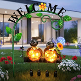 Glooglitter Ladybug Swing Solar Light Metal Summer Ladybug Hanging Animal Lady Bugs Live Garden Decorative Gift with Welcome Sign Waterproof Solar Outdoor Lights for Patio Balcony Pathway Lawn Yard