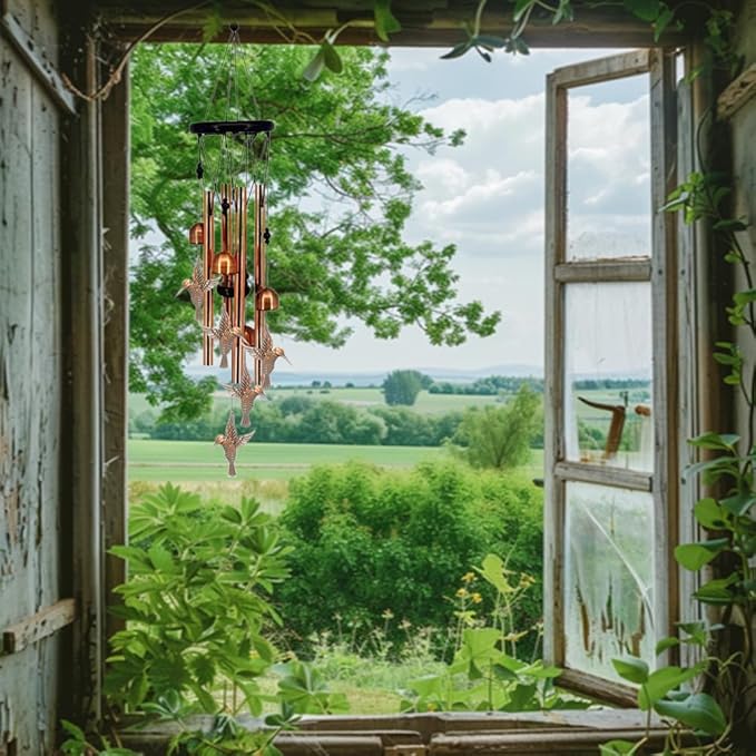 Wind Chimes Outdoor Clearance 32.2" luminum Tube Windchime with S Hook Decorative Wind Chime Hummingbird Gifts for Patio, Porch, Home Décor, Modern, Art Décor, Bronze