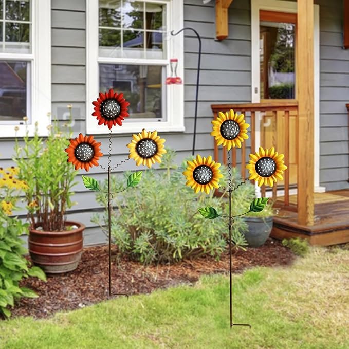 2 Pack Metal Sunflowers Decorative Garden Stakes, 29.5 Inch Outdoor Garden Decor Shaking Head Yard Stakes, Metal Flowers Outdoor Courtyard Art Lawn Terrace Decoration