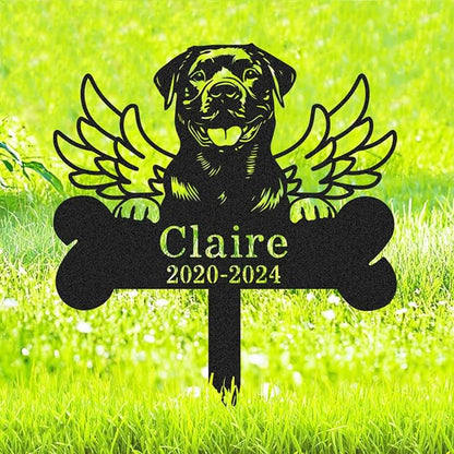 Personalized Rottweiler Dog Memorial Grave Marker Outdoor, Custom Metal Dog Grave Marker with Name & Year, Customized Pet Memorial Gifts for Loss of Dogs Rottweiler Burial Marker with Wings