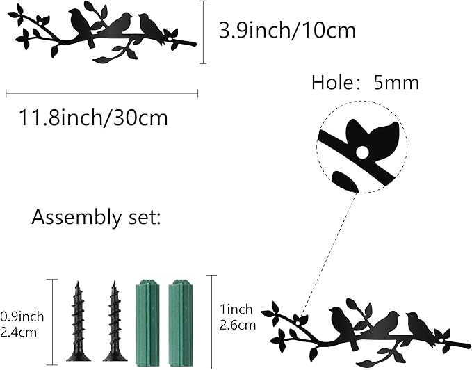 CREATCABIN Bird Metal Wall Art Birds on Branch Vine Olive Wall Hanging Sculpture Home Decor Sign Ornaments for Home Garden Living Room Indoor Bedroom Outdoor Decor 11.8x3.9Inch
