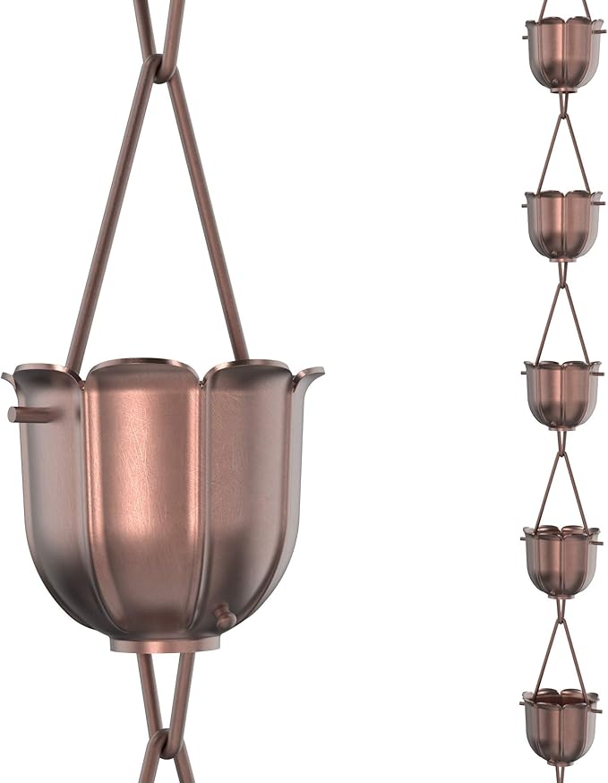 Rain Chains Direct - Flutes Rain Chain - 8.5 FT - Pure Solid Copper - Premium Rain Chains for Gutters