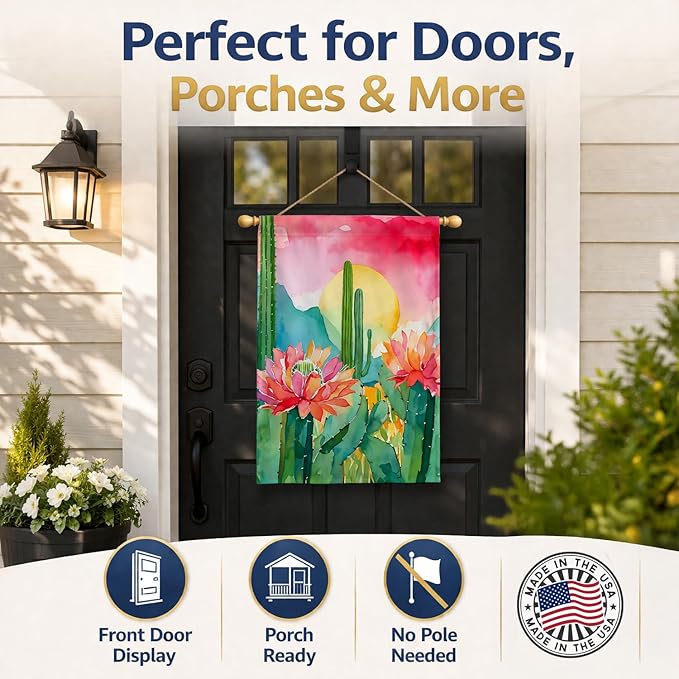 Caroline's Treasures Arizona Saguaro Cactus Blossom in Watercolor House Flag Large Porch Sleeve Pole Decorative Outside Yard Banner Artwork Wall Hanging, Polyester, House Size, Multicolor