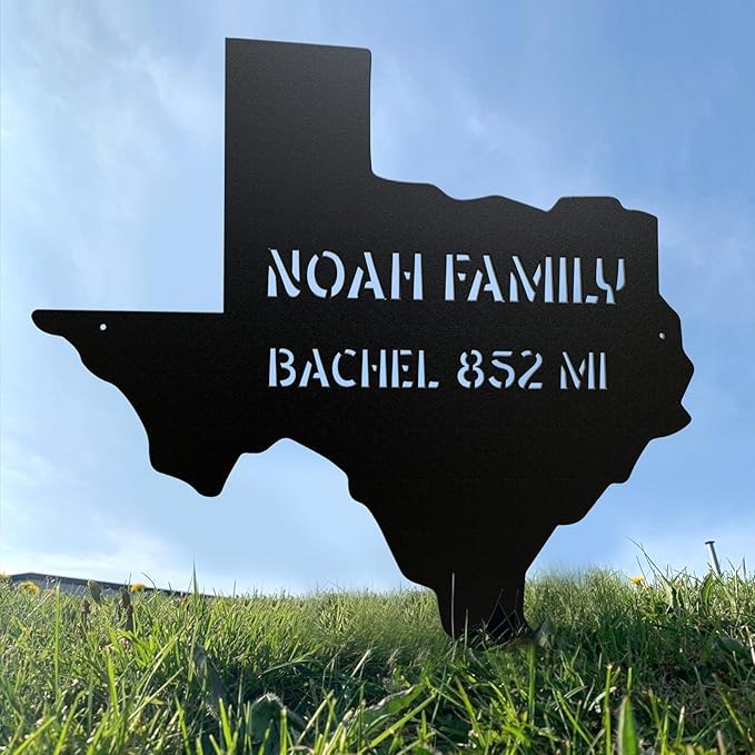 Texas Decor Metal Yard Signs - Outdoor Garden Metal Sign Personalized Name Sign Texas Wall Decor Home Wall Art - Texas State Flag in Ground or Wall Hanging - Family Sign Street Sign Address Sign