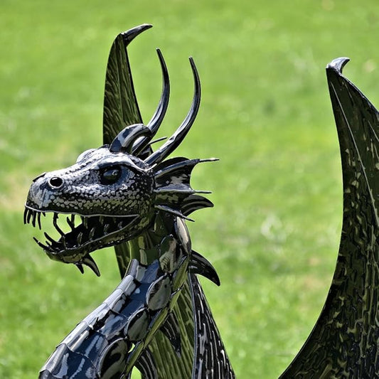Zaer Ltd. 4.5ft Tall Large Metal Dragon Statue Decoration (for Outdoor or Indoor use) (Tail Laying on Side)