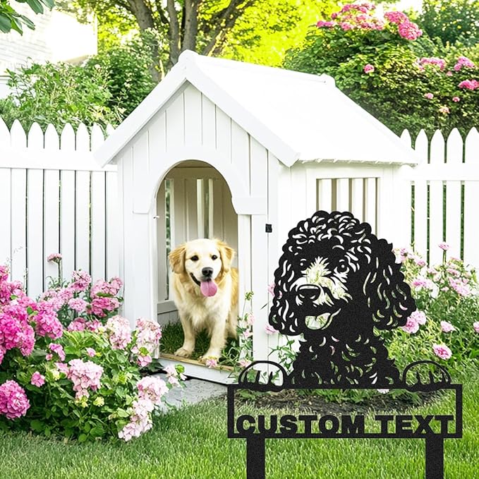 Custom Metal Poodle Garden Sign, Personalized Pet Dog House Name Sign Yard Stake Decor Lawn Patio Pathway Gardening Gift, Customized Decorative Garden Stake Cute Poodle Dog Silhouette Signs