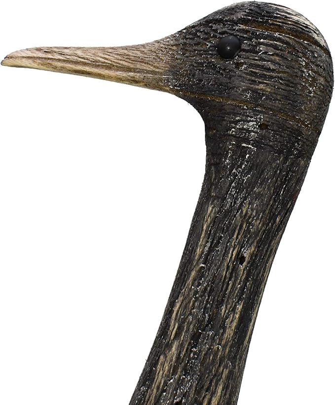 E-view Garden Heron Statue Outdoor Wood Standing Bird Sculptures - Backyard Porch Patio Pond Decorations Yard Art Wooden Heron Lawn Decor, 31Inches High