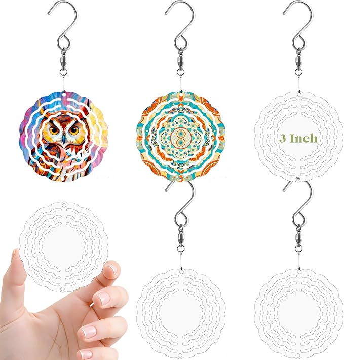 3 Inch Sublimation Wind Spinner Blanks, 5 Pack Double-sided Sublimation Metal Blanks Bulk for Transfer DIY, Aluminum 3D Wind Spinner for Indoor Outdoor Porch Garden Yard Window Hanging Decor