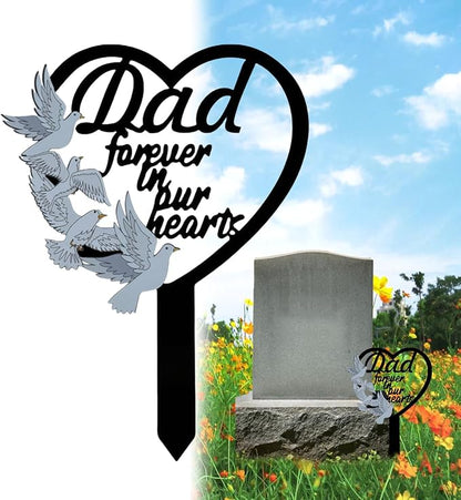 HPMAISON 11 inch Metal Dad Memorial Stake Grave Decorations for Cemetery Gravesite Sympathy Markers Waterproof Memorial Gifts for Loss of Father Tombstones Plaque Outdoors Lawn Yard Decor