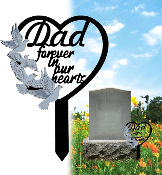 HPMAISON 11 inch Metal Dad Memorial Stake Grave Decorations for Cemetery Gravesite Sympathy Markers Waterproof Memorial Gifts for Loss of Father Tombstones Plaque Outdoors Lawn Yard Decor