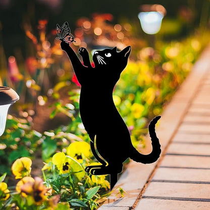 Yard Ornaments, Garden Outdoor Statues Animal Stakes, Metal Black Cat Stake Garden Garden Statue, Garden Stakes Decorative for Yard Decor and Lawn Ornaments (C)