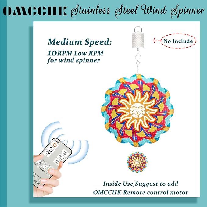 Wind Spinners Outdoor, 12 Inch Sun Face Smiley Stainless Steel Spinfinity Wind Spinner, Wind Chimes for Outside, 3D Hanging Kinetic Sculpture Suncatcher, Metal Spin Art Garden Ornament Gifts