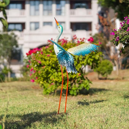 40" Metal Crane Garden Statue with Solar Light, Large Outdoor Heron Sculpture,Rust-Proof Garden Sculptures & Statues,Yard Art for Patio & Backyard
