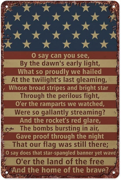 American Flag Star Spangled Banner Metal Signs Are For Home Patios, Terraces, Bars, Wall Decorations And Are 12x8 Inch In Size