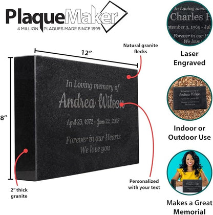 Customized In Loving Memory Black Granite Memorial or Sympathy Gift. Offered in a Variety of Sizes to Meet your Needs and Budget (12 x 8 x 2")