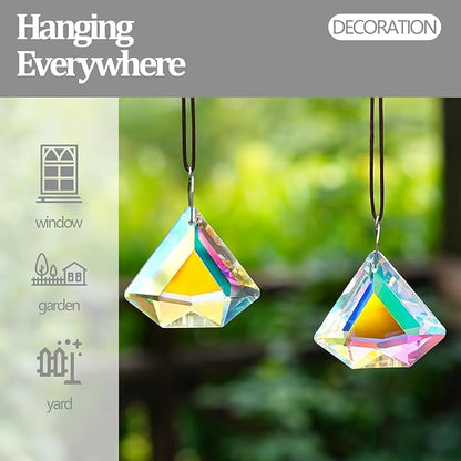 H&D HYALINE & DORA 1.9" Crystal Prisms Sun Catcher Set of 2 AB Colored Suncacther Indoor Window Prisms Suncatcher,Hanging Crystals for Windows Home Garden Decor