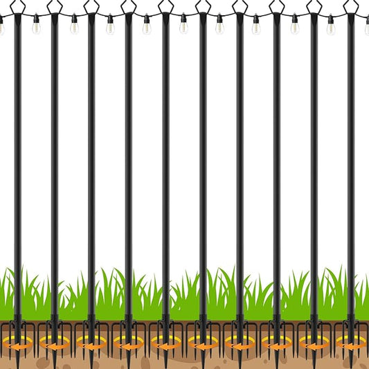 10 Pack 10 FT String Light Poles,Metal with Fork Lights Poles for Outdoor String Light, Rustproof Heavy Duty for Outside Garden,Patio,Wedding,Backyard,Deck,Party