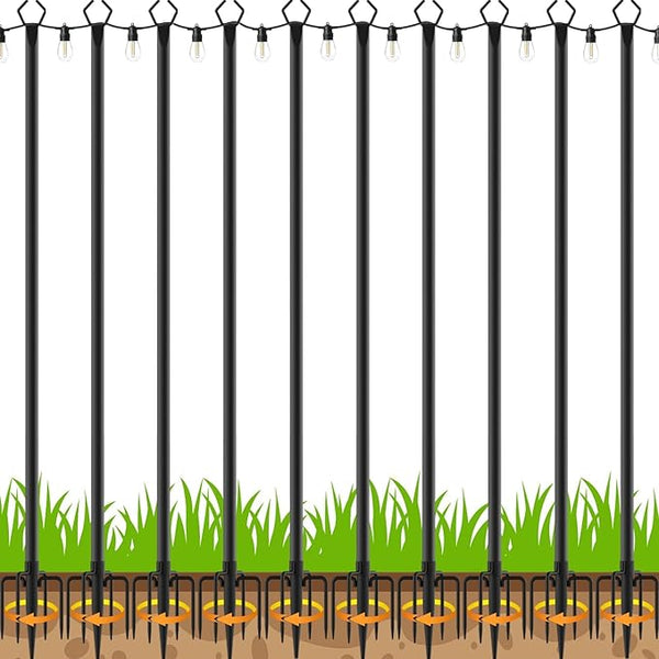 10 Pack 10 FT String Light Poles,Metal with Fork Lights Poles for Outdoor String Light, Rustproof Heavy Duty for Outside Garden,Patio,Wedding,Backyard,Deck,Party