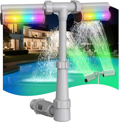 Swimming-Pool Waterfall Fountain w/Colorful Led-Lights - 7 Color Changing Above/Inground Pool Fountain Lights with Remote, Water Sprinkler Adjustable Height Pool Sprayer for Outdoor Yard Decoration