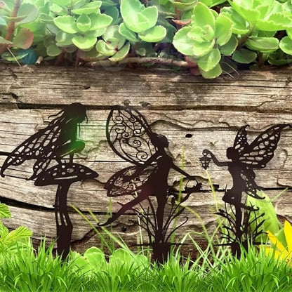 Outdoor Flower Fairies Terrace Iron Art Silhouette Ornament Crafts Garden Metal Outdoor Decoration Lawn Patio (B)