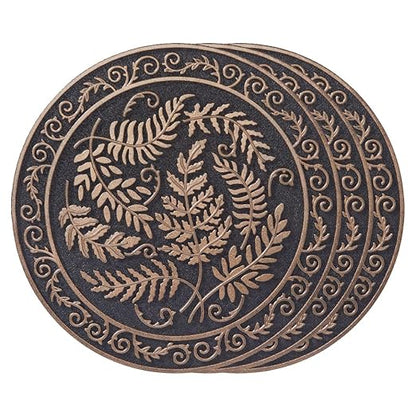Home Furnishings By Larry Traverso HF by LT Deluxe Rubber Stepping Stone, Fern Medallion Design, Heavy Duty 13"" All-Weather Garden Tile, Black with Antique Bronze Finish, Set of 3, TR0787